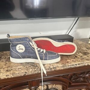 Christian Louboutin Denim High-Top Sneakers with Red Soles